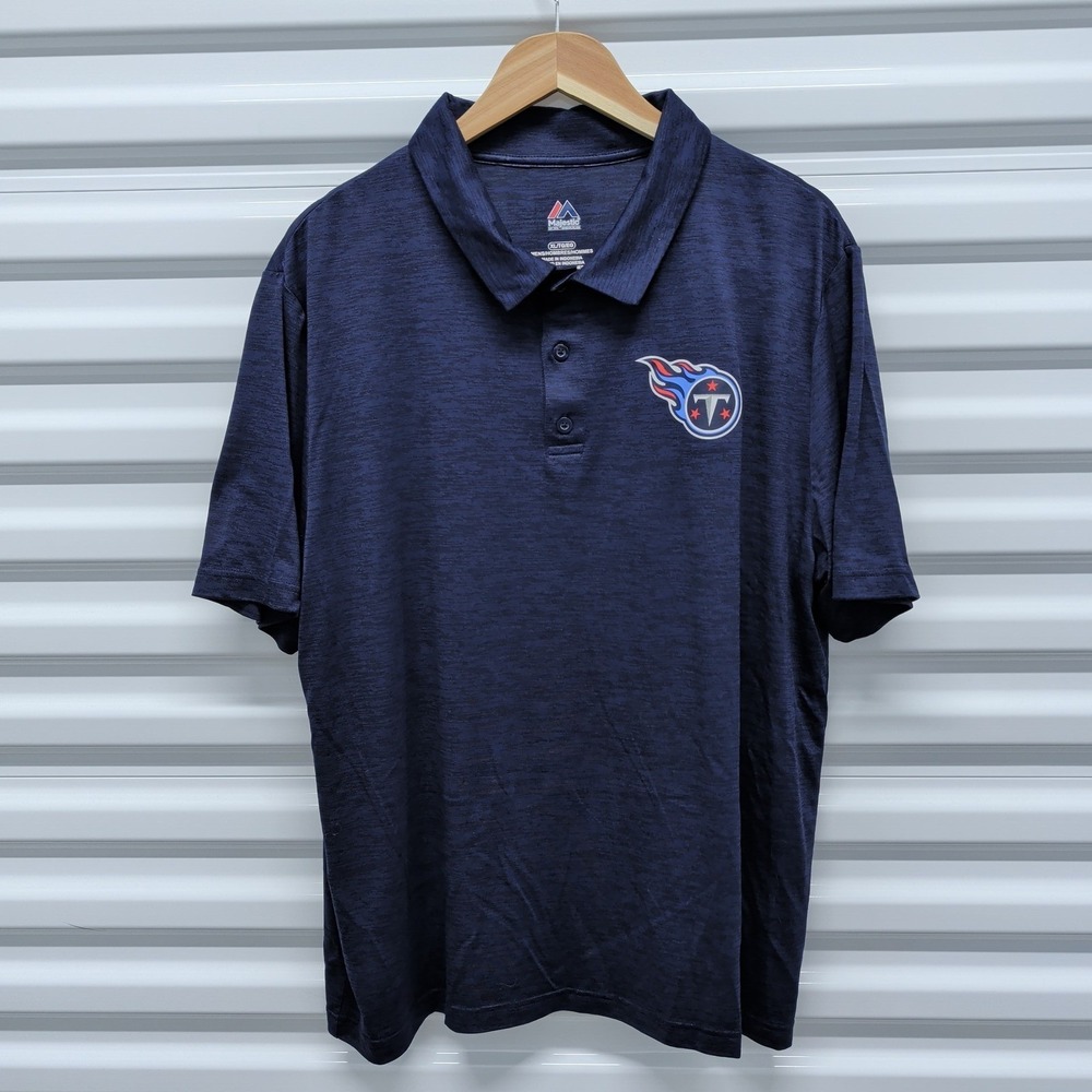 Majestic Tennessee Titans Polo Shirt Size XL Mens Navy Blue Heathered NFL Golf — photo 2
